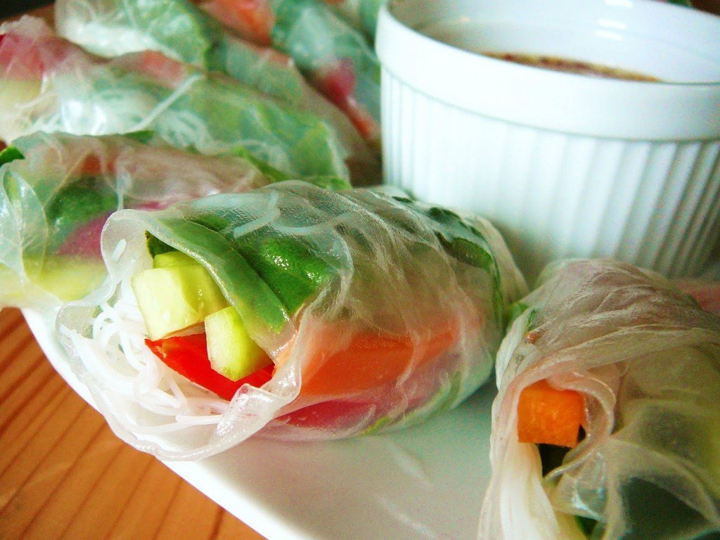 Spring Rolls with Carrot-Ginger Sauce